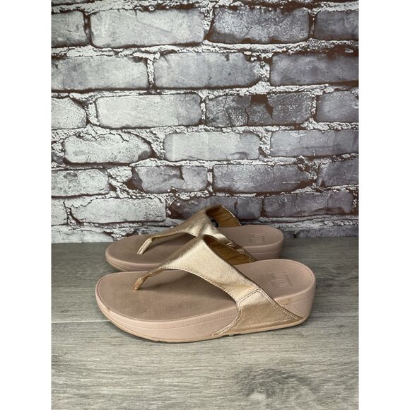 FitFlop Lulu Rose Gold Pink Synthetic Thong Wedge Sandals Women's Sz 8M US/39EU - Picture 15 of 16